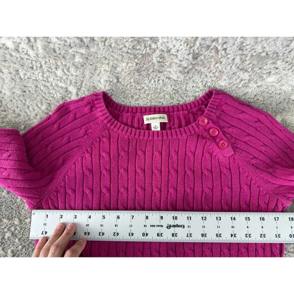 St Johns Bay Size M Cable Knit Sweater Purple Round Neck Long Sleeve - Picture 4 of 8